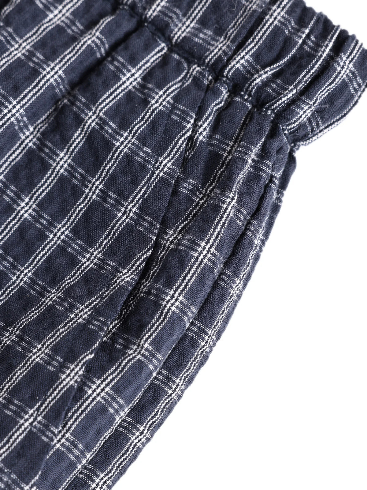 XIAOGULI Blue Plaid Wide Leg Pants Women Cotton High Waist Drawstring Trousers 2026 Petite Regular 2 Types Casual Long Pants