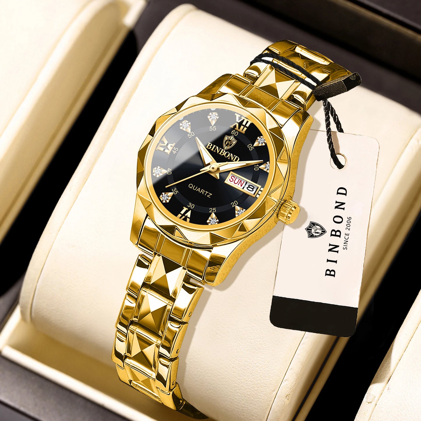 BINBOND Ladies Reloj Sturdy Quartz Watches For Women Luxury Luminous Waterproof Accurate Auto Date Week Display Women's Watch