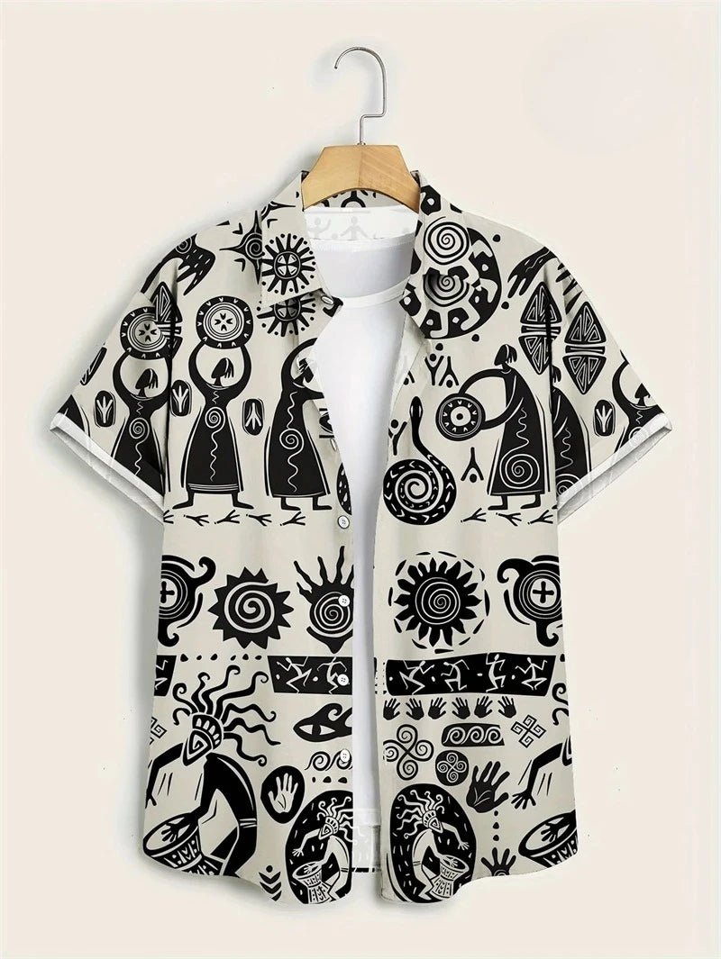 Hawaii Shirts for Men 3D Paisley Graphic Short-sleeved T-shirt Casual Lapel Buttons Male Tops Summer Oversized Bohemian Man Tees