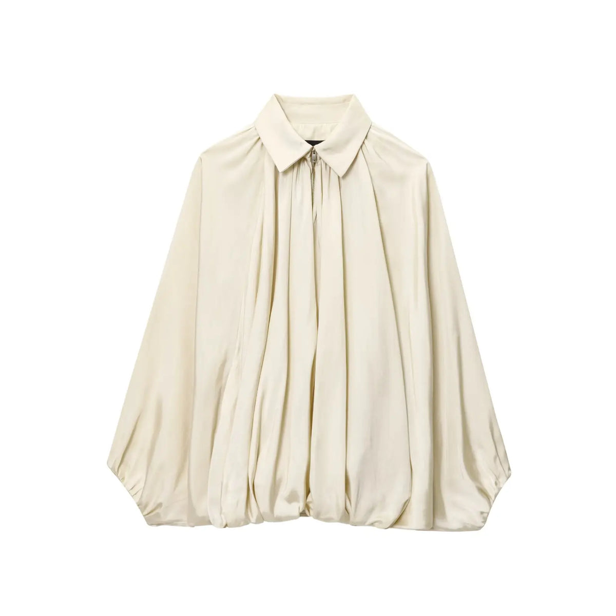 CHNMR Elegant Ruched Satin Jackets for Women Spring Fall Casual Zipper Jacket Long Sleeved Coats Female Chic Outerwears