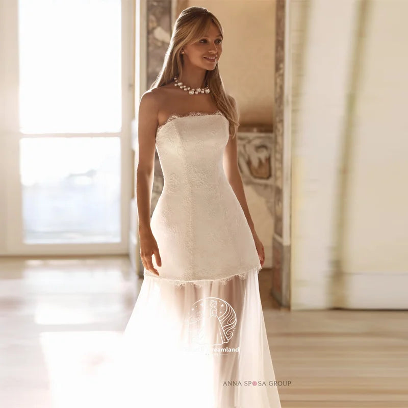 Galactic Customized 2 in 1 Wedding Dress Detachable Tulle Skirt Fashion Strapless Sleeveless A Line Lace Bridal Gown Robe Mariee