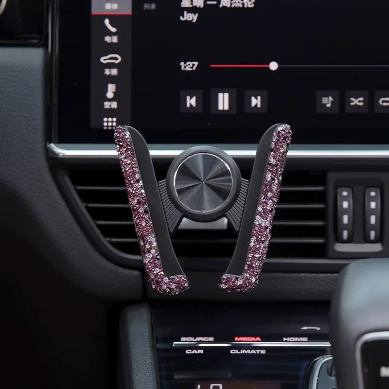 Car Phone Holder Diamond Crystal Car Air Vent Mount Clip Mobile Phone Holder Stand In Auto Bracket Interior Accessories Women