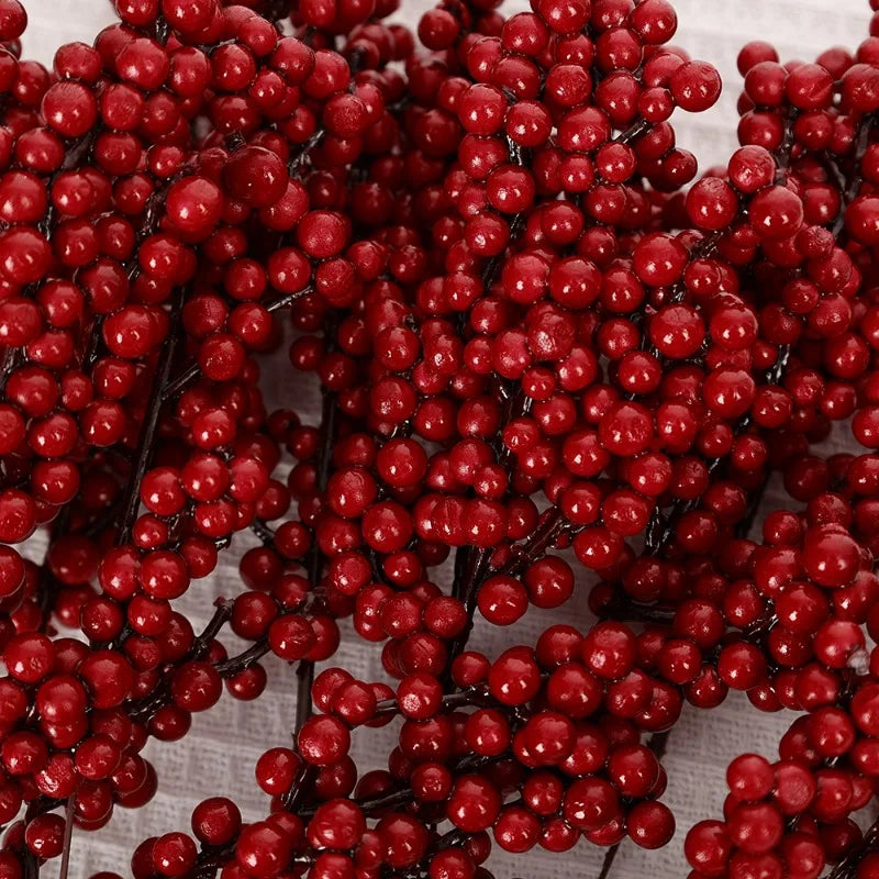 Christmas Artificial Berries Stem Frosted Red Holly Berry Picks Xmas Tree Garland Wreath Floral Arrangement Winter Holiday Decor