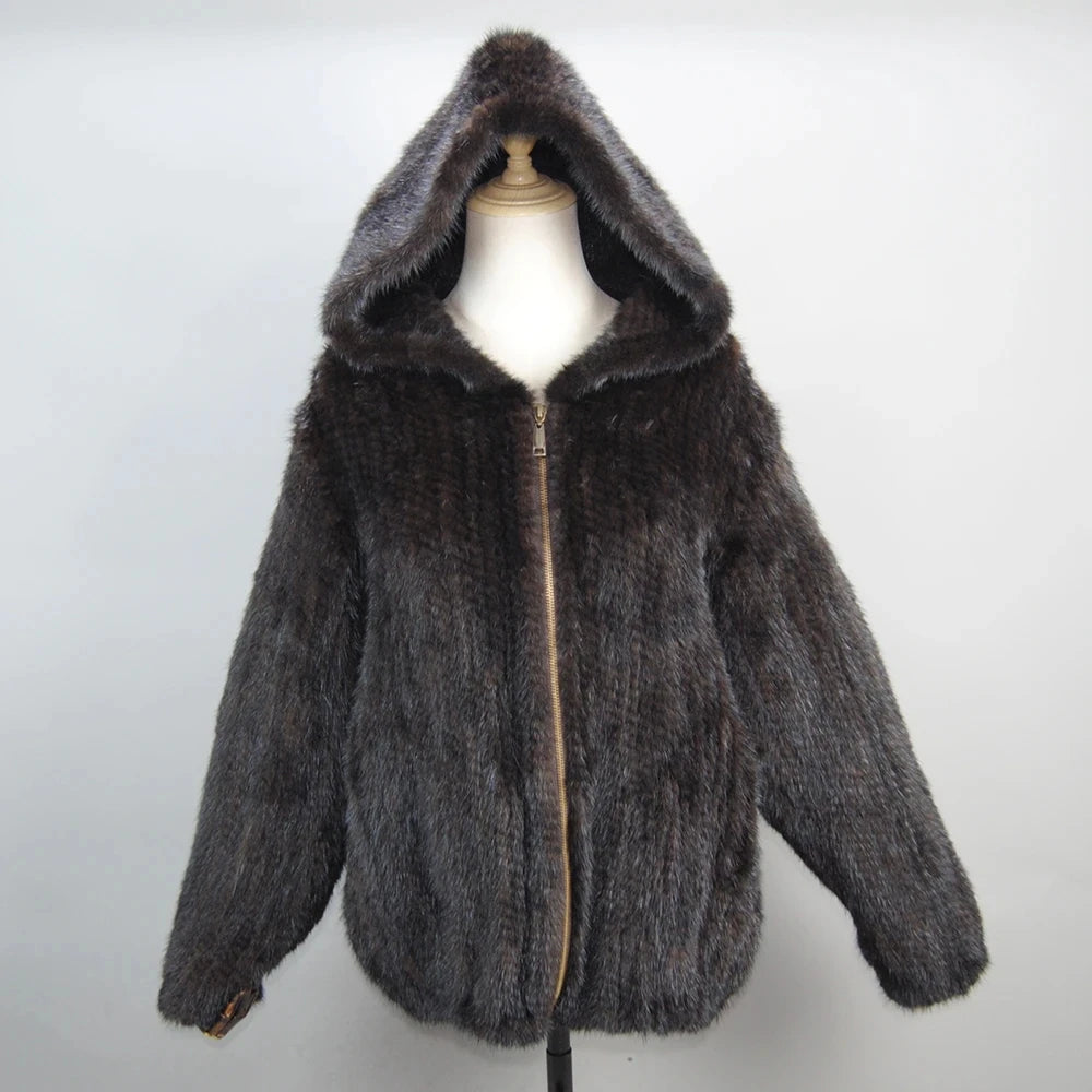 New Style Women Genuine Mink Fur Jacket Coat Winter Warm Fashion Casual Real Fur Coat Lady Warm Soft Knitted Mink Fur Outwear