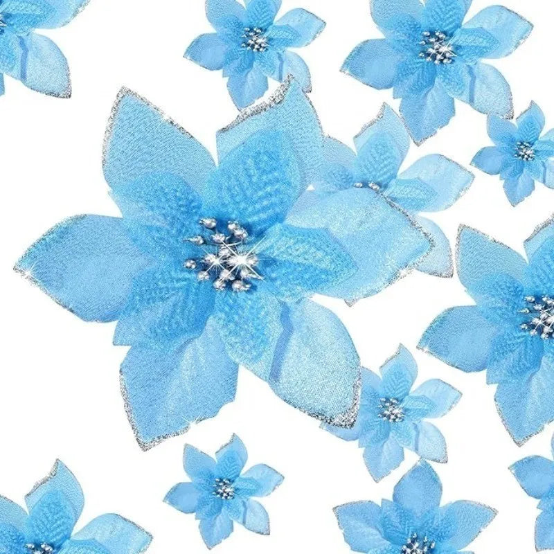 5Pcs Christmas Flowers Glitter Flowers Artificial Berry Christmas Tree Decorations Ornaments Xmas Party Wreath Floral Home Decor