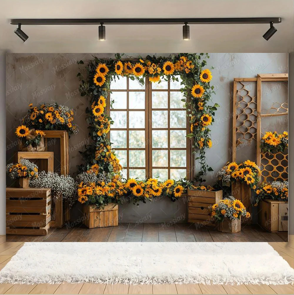 Sunflower Backdrop Photography Yellow Flower Wall Bee Garden Autumn Baby Shower Portrait Wedding Birthday Background Photo Props