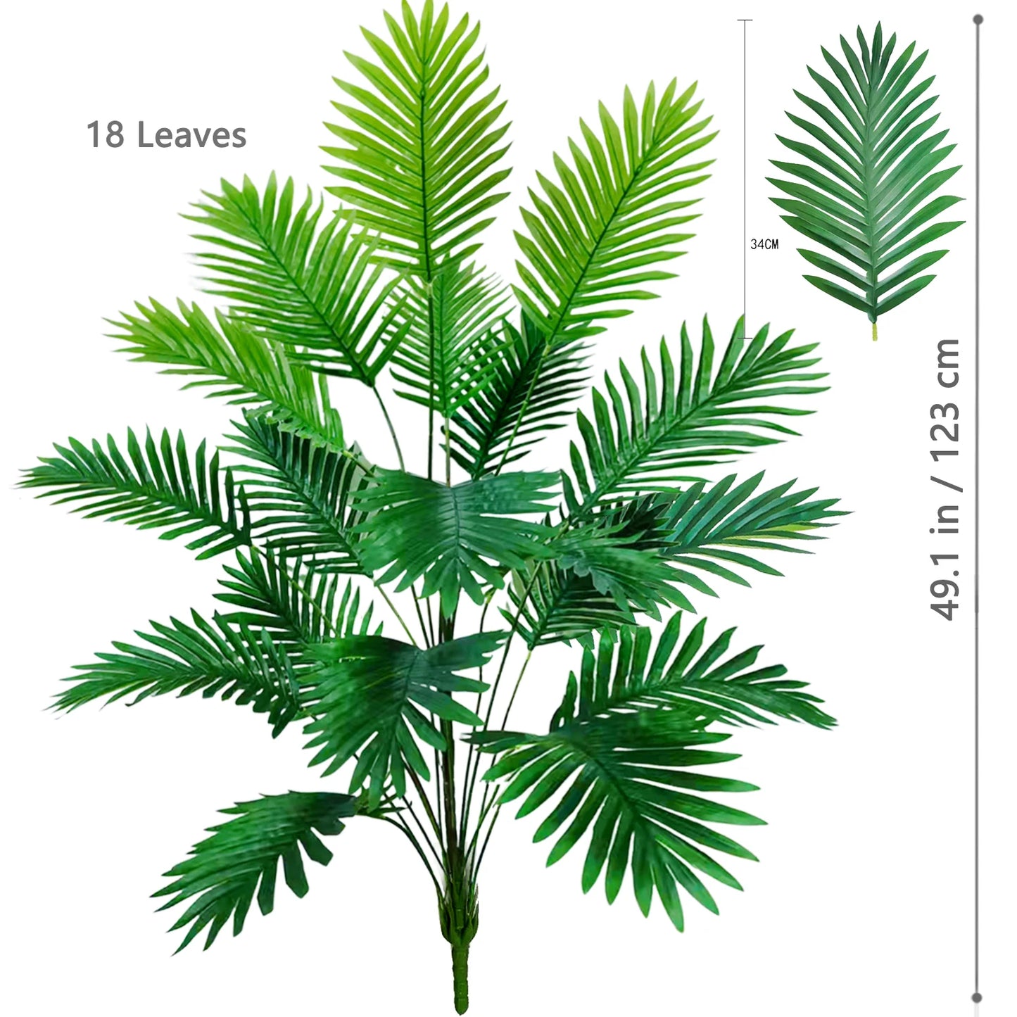 52-145cm  Artificial Palm Tree Tropical Fake Plant Green Plastic Palm Leaf Branches Suitable for Home Garden Decoration