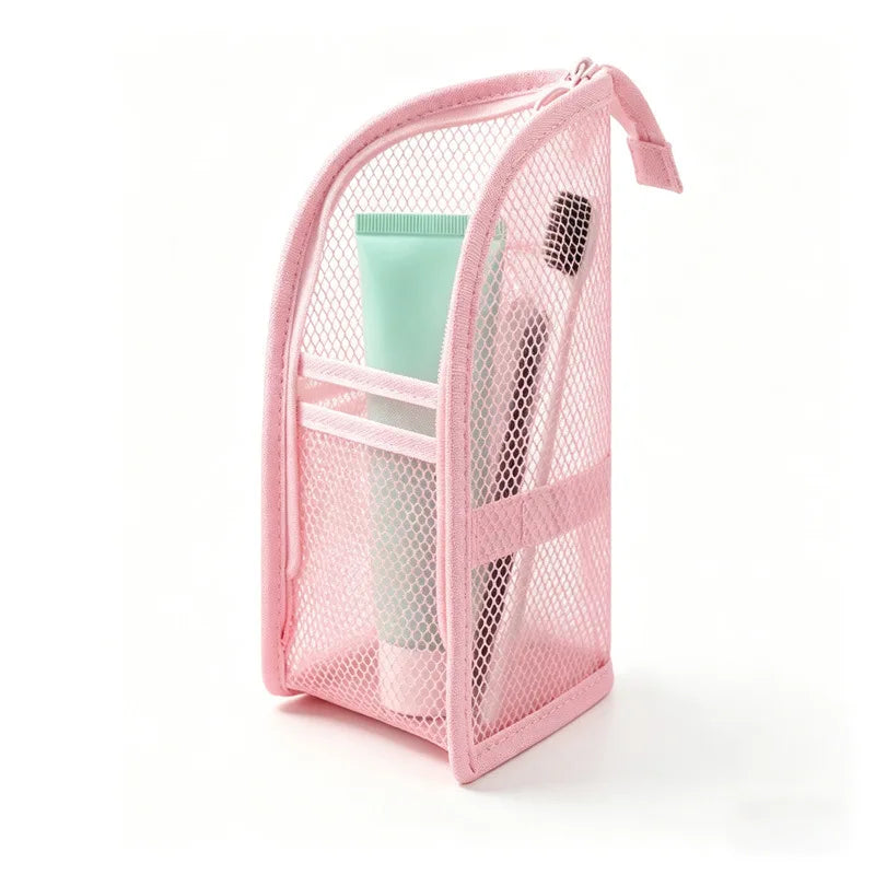 Standing Mesh Toiletry Bag Portable EVA Waterproof Travel Foldable Toothbrush Cosmetic Organizer Women Bathroom Storage Pouch
