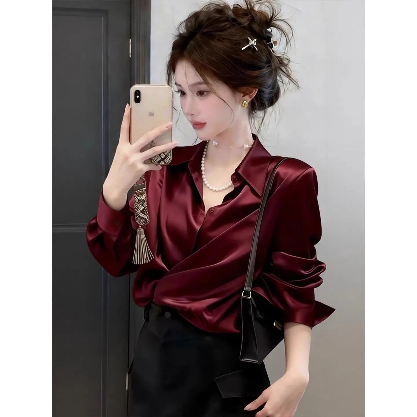 Women's Shirts & Blouses Spring Summer New Long Sleeve Button Up White Satin Top Thin Office Lady Work Wear Female Clothing Hot