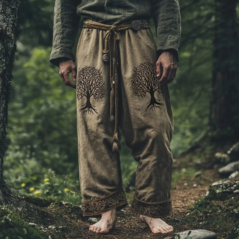 Men's Viking Retro Nordic Tree of Life and Raven 3D Printed Casual Straight-Leg Summer Beach Pants. S-5XL
