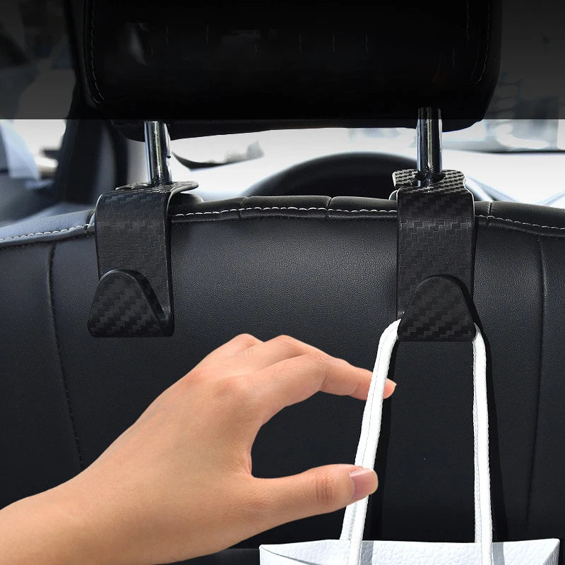 4Pcs Carbon Fibre Hook Car Seat Headrest Hook Auto Back Seat Organizer Hanger Handbag Clothes Bracket Car Interior Accessories