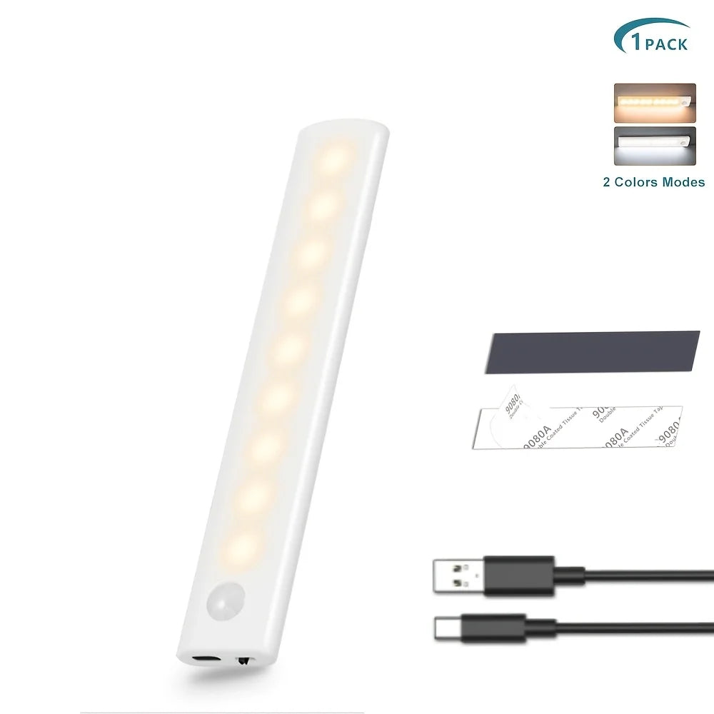 Under Cabinet Lights 1/3/5/6pcs, Motion Sensor Rechargeable  Battery Operated 2 Colors LED Light  for  Closet, Kitchen, Bathroom