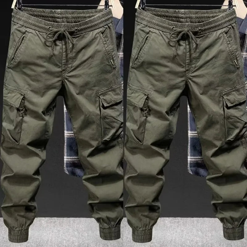 KIDWHXR Man Cargo Pant Autumn Retro Pocket Breathable Workwear Men Pencil Pant Loose Drawstring Outdoor Casual Male Trousers