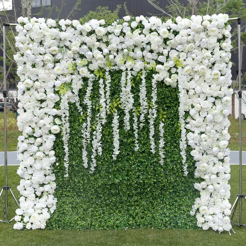 5D White Rose Cloth Flower Wall Artificail Fabric Roll Up Hydrangea Floral Wall Wedding Backdrop Decor Hang Curtain Photo Props