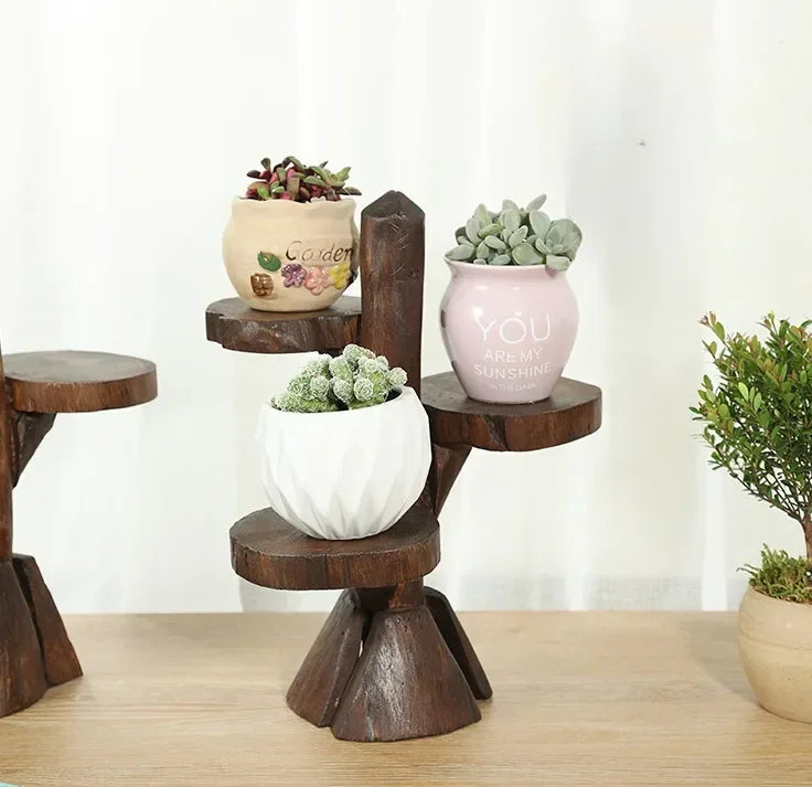 Thai Wood Plant Frame, Multi-layer Succulent Display Rack, Handmade Desktop Shelf, Durable Green Plant Stand