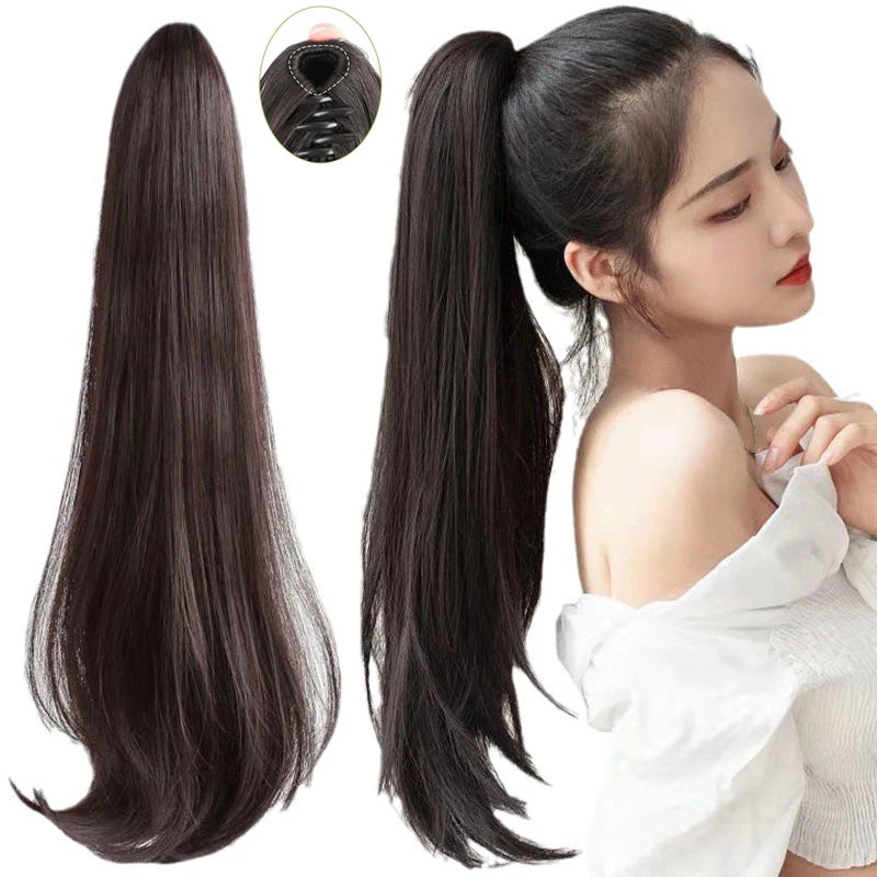 20Inch Synthetic Long Straight Grab Clip In Ponytail Hair Extensions Hairpiece For Women Hair Accessories