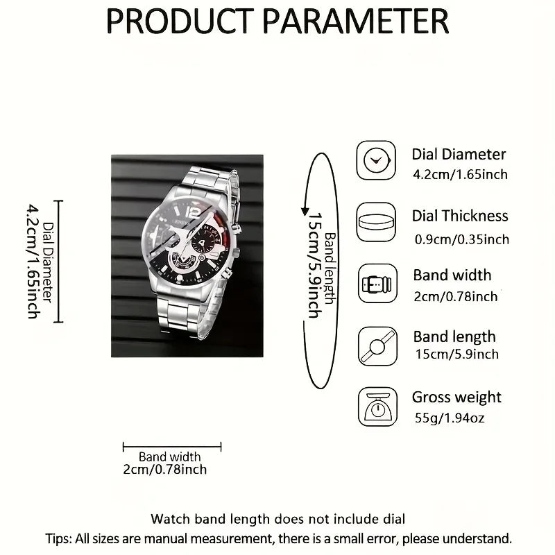 Men's Geneva Watch Set 4 Styles Luxury Chronograph Quartz Wristwatches Stainless Steel Band Business Casual Watch for Men