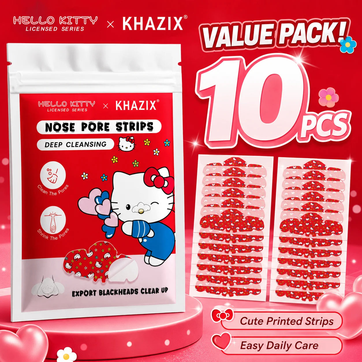 10pcs Hello Kitty Nose Pore Strips 10PCS Cute Cartoon Design Nose Stickers Kawaii Beauty Care Gift for Women