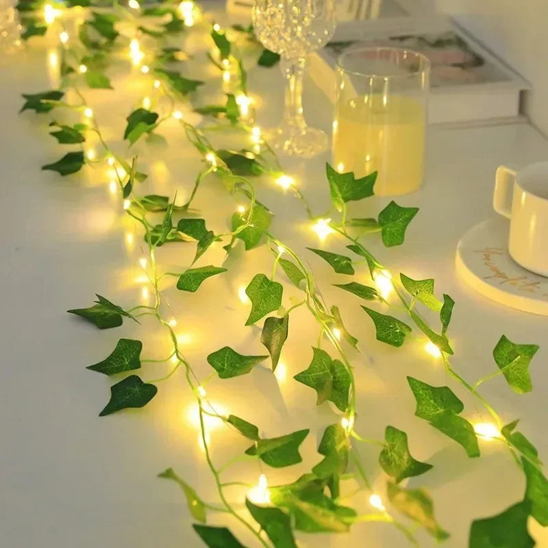 Christmas Battery Powered 2M-10M LED Ivy Fairy Lights Artificial Green Leaf String for Home Wedding Wreath Decor