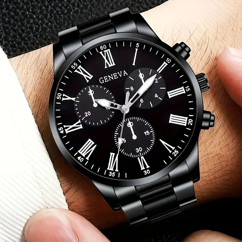 Men's Geneva Watch Set 4 Styles Luxury Chronograph Quartz Wristwatches Stainless Steel Band Business Casual Watch for Men
