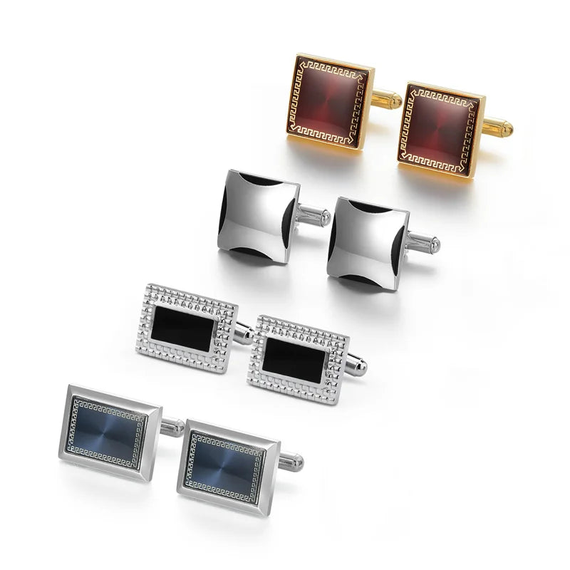 4 Pairs Cufflinks Set CuffLinks For Mens Wedding Souvenirs Groomsmen Gift Man Shirt Cufflink With Box Luxury Jewelry Tie Clips