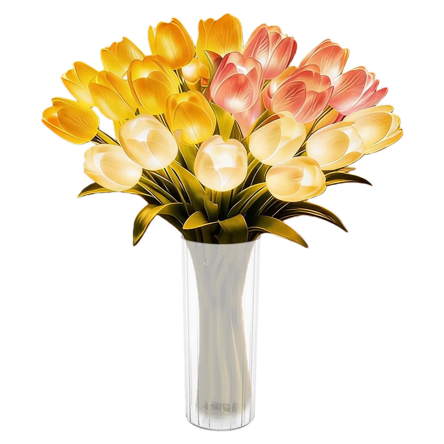10/15pcs LED Lighted Artificial Flowers Tulip Lamp with Vase Tulip Desk LED Night Light for Valentines Day Gift