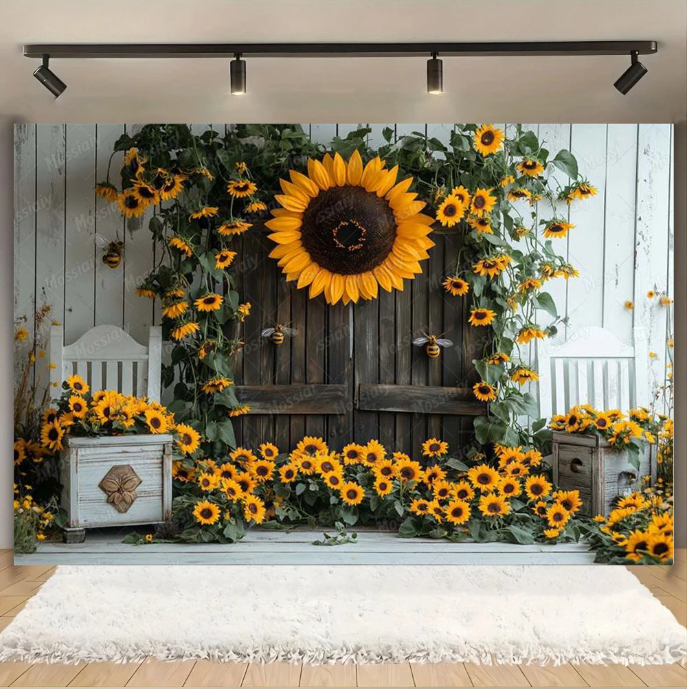 Sunflower Backdrop Photography Yellow Flower Wall Bee Garden Autumn Baby Shower Portrait Wedding Birthday Background Photo Props