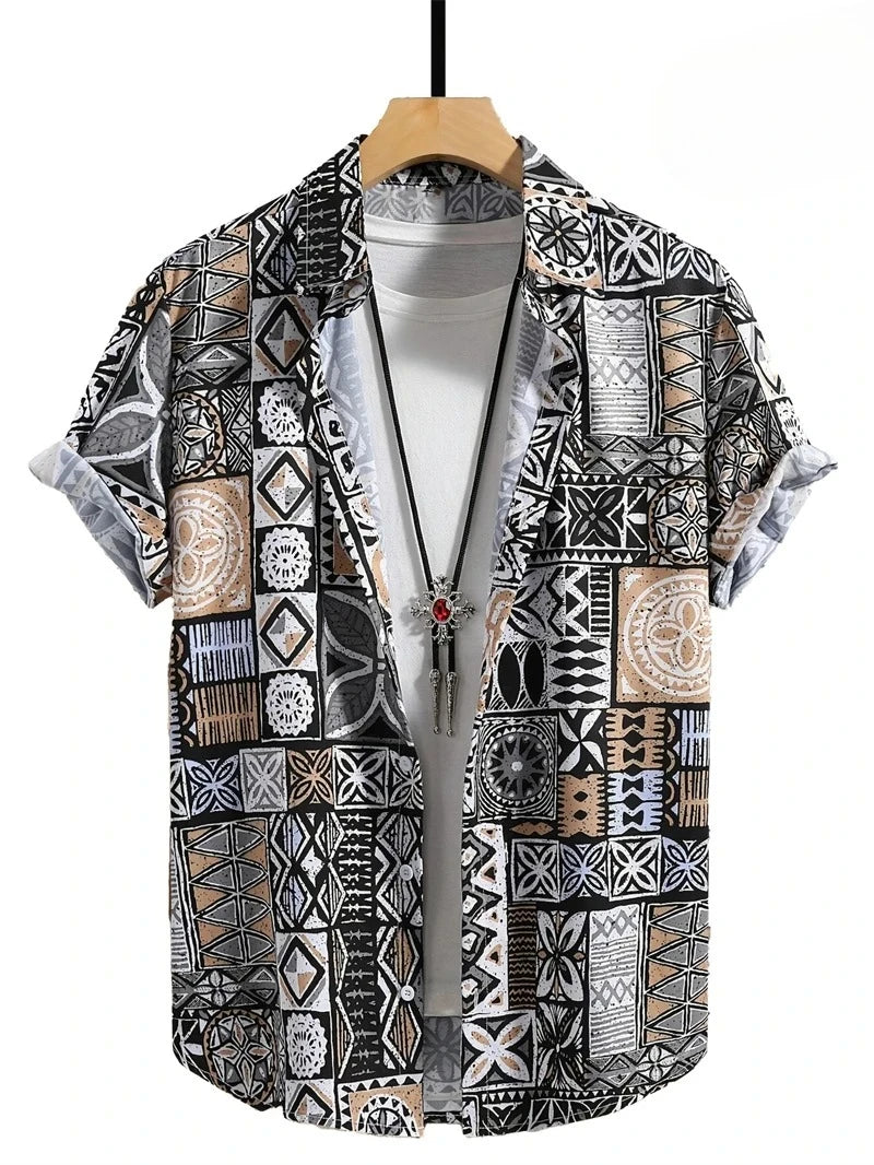 Hawaii Shirts for Men 3D Paisley Graphic Short-sleeved T-shirt Casual Lapel Buttons Male Tops Summer Oversized Bohemian Man Tees