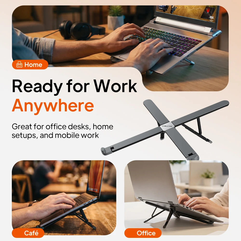 CABLETIME Laptop Stand X Foldable 8 Adjustable Angles Portable Adjustable Laptop Riser for 10–17.3 Inch Laptops Macbook Ipad
