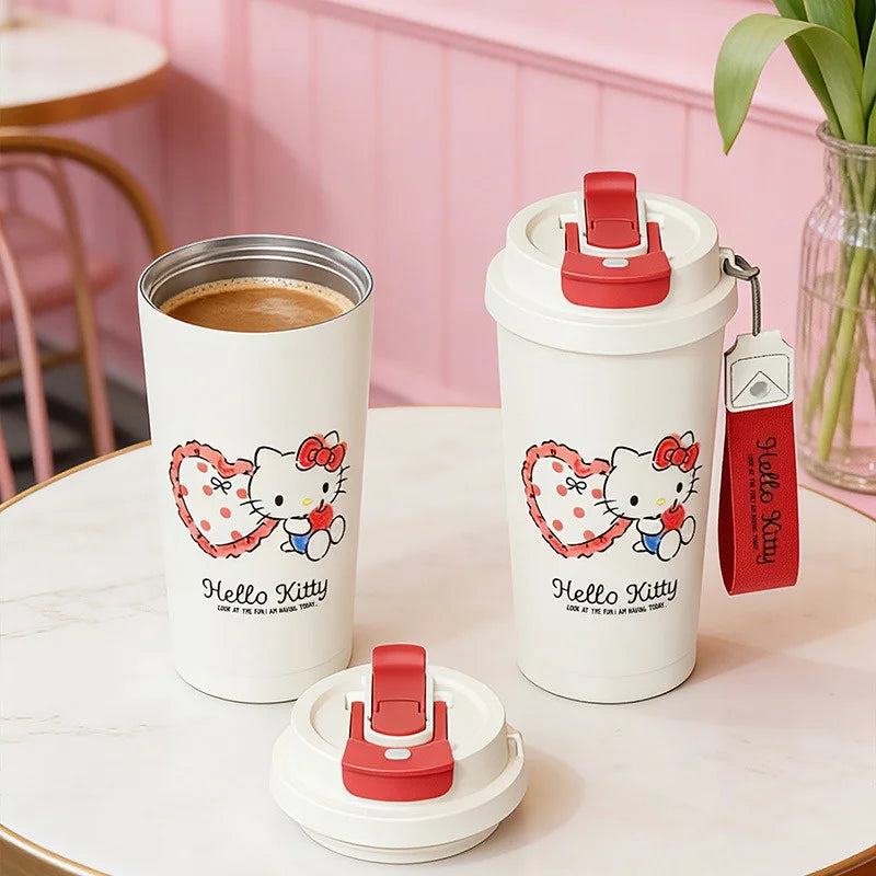 X&W Cartoon Insulated Cup HelloKitty Red Apple Series Thermal Mug Keep Hot＆Cold Water Cup Portable Outdoor Travel/Camp Drinkware