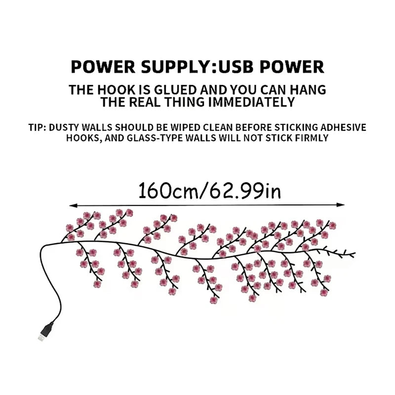 DIY Cherry Blossom Branch Lamp USB Powered Flower Branch Decoration Night Light Home Wall Cherry 8 Mode Magic Willow Vine Lamp
