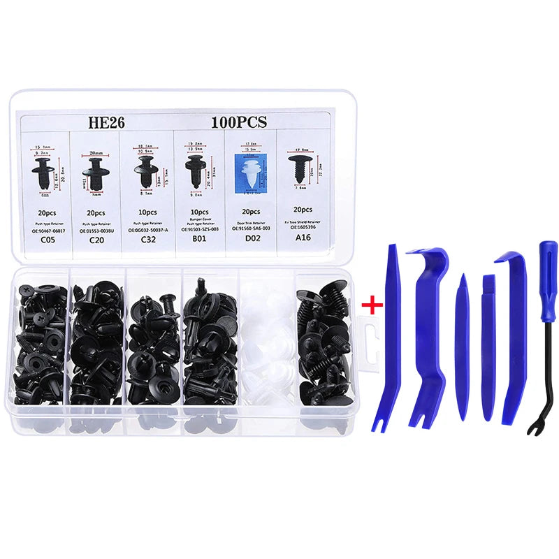 New Car Disassembly Tool With Auto Fastener Clips Mixed Kit Car Body Push Retainer Pin Rivet Bumper Door Trim Panel Fastener Kit