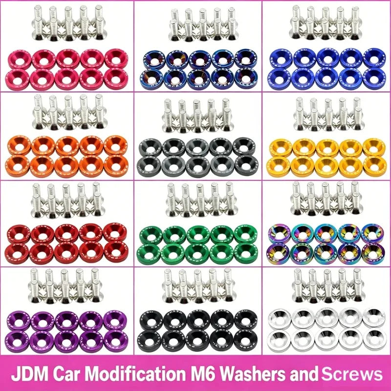 10 PCS M6 Car Modified Fasteners Fender Washer Bumper Engine Concave Screws Fender Washer License Plate Bolts Car Styling Gasket