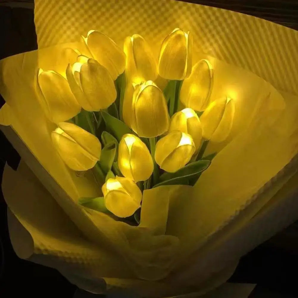 LED Tulip Flowers Night Light Simulation PU Artificial Bouquet Table Lamp For Wedding Valentine's Day Birthday Gift Decor