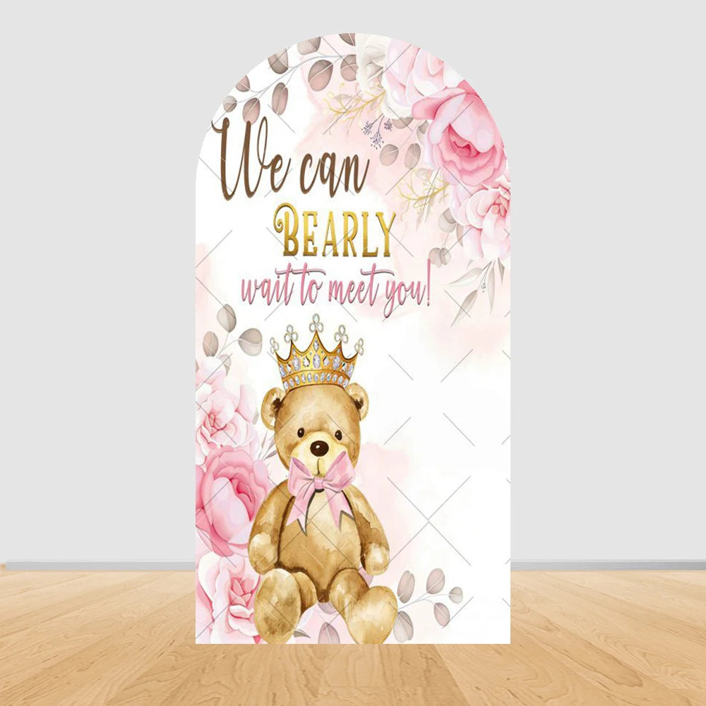 Pregnant Women Theme Arched Elastic Background Cover Welcome Baby Bear Flowers Baby Shower Photography Background Wall Decor
