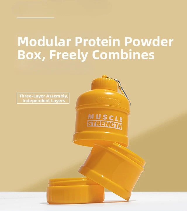 3-layer Portable Protein Powder Box Funnel Powder Box Fitness Supplement Bottle Handle Layered Storage Medicine Box Snack Can