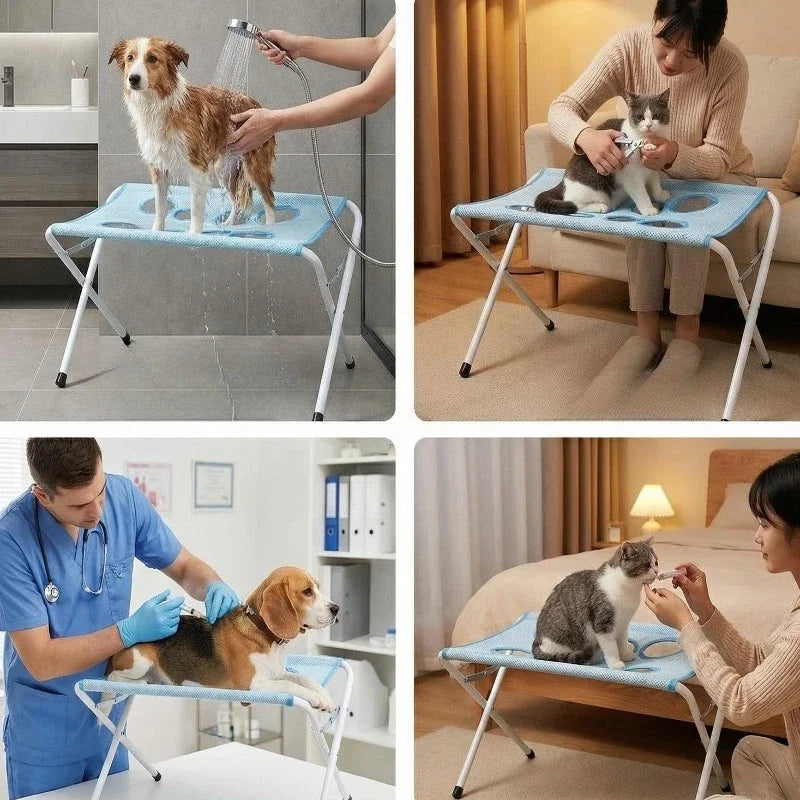 Pet Grooming Hammock Hanger Mesh Pet Bath Table Foldable Cat Dog Trimming Fixed Bracket Multi Functional Pet Grooming Supplies
