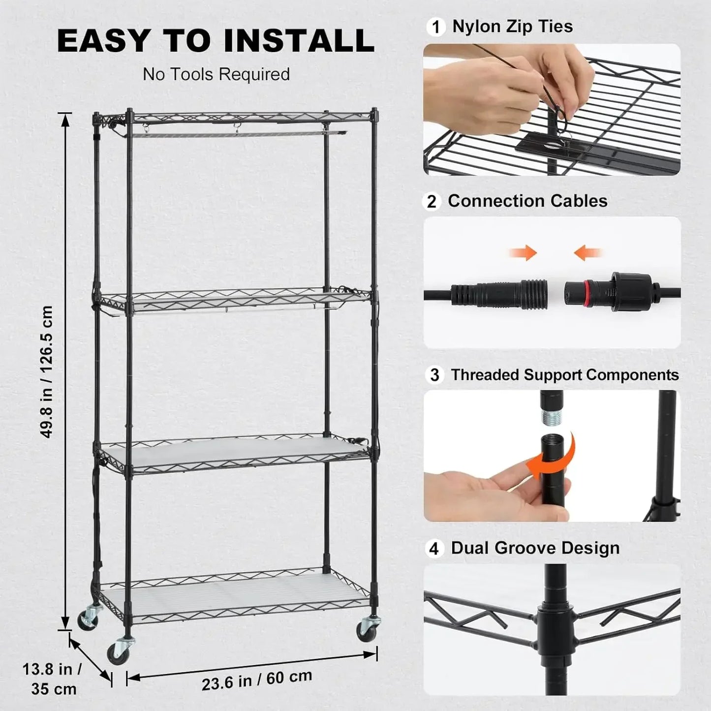 4-Tier Plant Shelf with 45W Full Spectrum Grow Light,Metal Grow Light Shelf for Indoor Plants