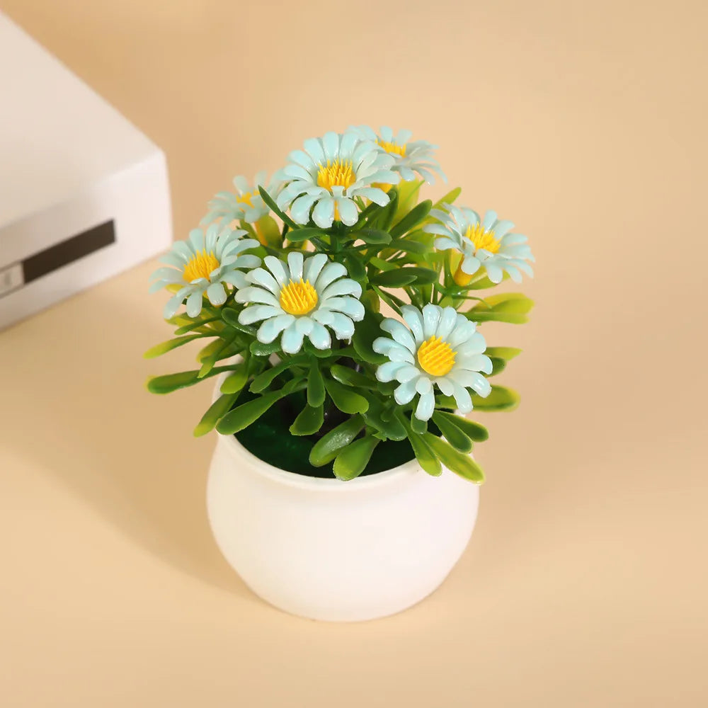 Office Decor Home Decor Tree in Pot Small Chrysanthemum Artificial Flowers Plastic Fake Plants Bonsai Artificial Faux Plants