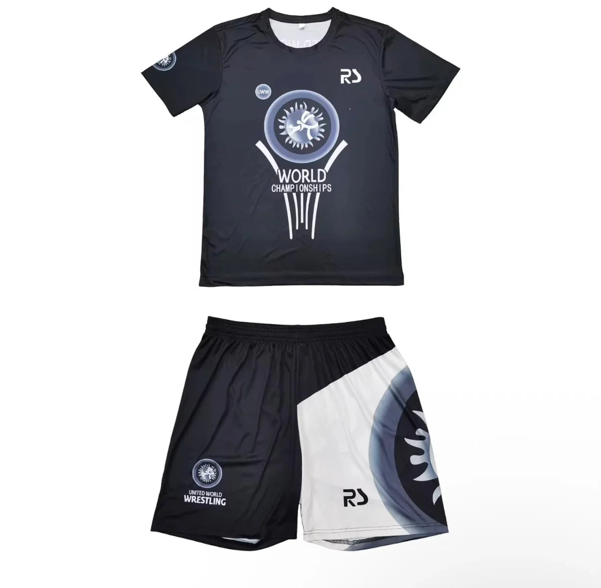 2026 New Men World Wrestling Team Sportswear Set Short Sleeve T Shirt and Shorts for Workout Lightweight Moisture Wicking