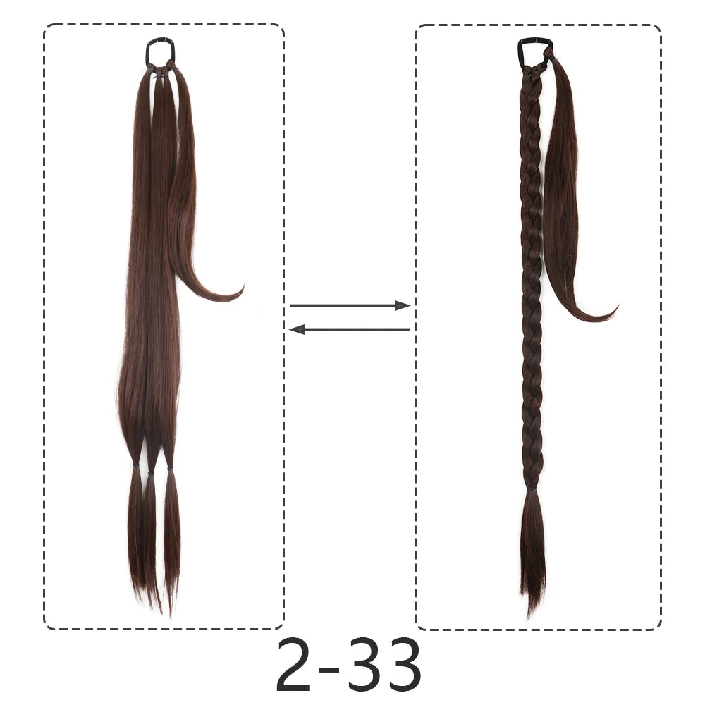 Synthetic Braided Ponytail Extensions Black Natural Hairpiece Long Pony Tail with Hair Tie Rubber Band Hair Blonde for Women