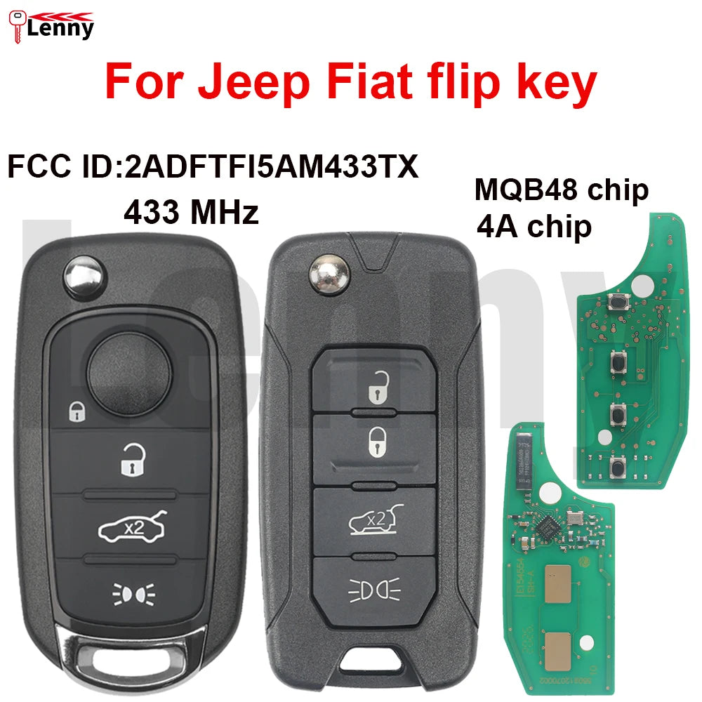 Lenny 2ADPXFI5AM433TX 433MHz MQB48/4Achip SIP22-Blade Car Key for Jeep Renegade and Fiat 500X Egea Tipo Toro Crono 2016-2018 Key