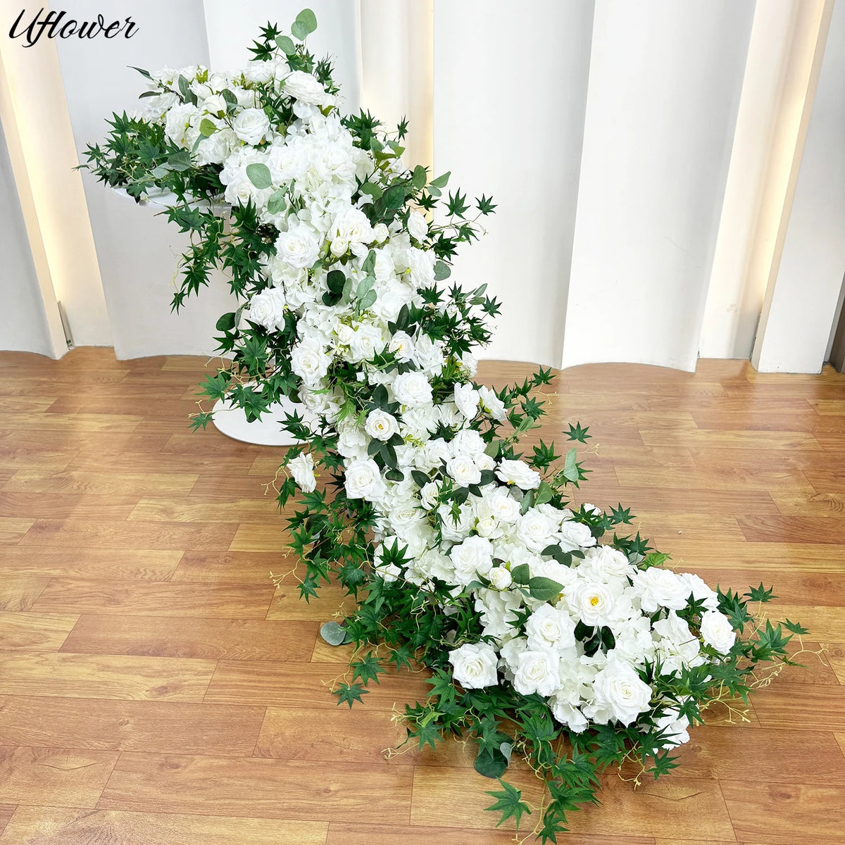 Uflower 2m Luxury Artificial Flowers Wedding Backdrop Table Long Runner Flower Row Floral Backdrop Arrangement Wall Arch Decor