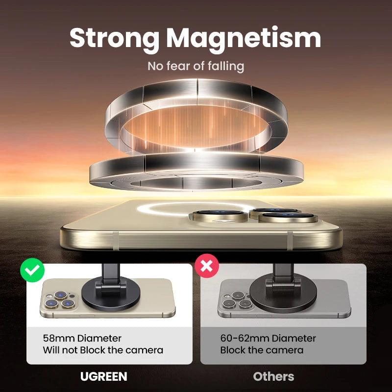 UGREEN Magnetic Phone Stand 360° Rotation Aluminum Mobile Phone Stand For Magsafe iPhone 16 15 14 Pro Max Xiaomi Samsung Huawei
