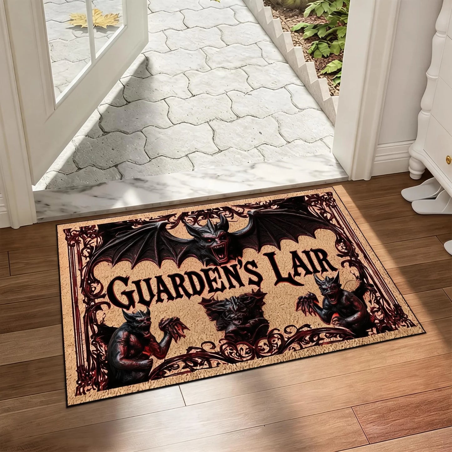 1pc Halloween Welcome Doormat - Non-Slip Soft Plush Heavy-Duty Gothic Bat with Red Lettering Design, Durable Non-Woven Fabric & Rubber Backing Indoor/Outdoor Mat, Suitable for Entryway, Porch, Garden Decor, 24"x16" & 30"x18",