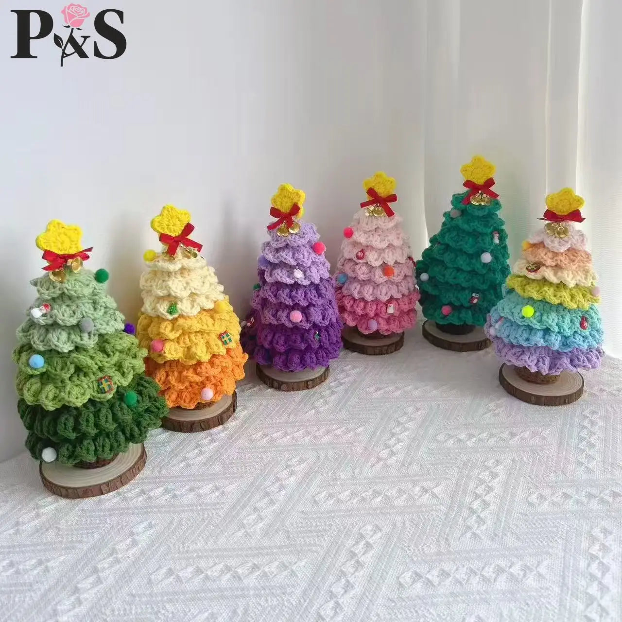Crochet Christmas Tree Handmade Cute Artifical Green Plant Christmas Home Decoration Mini Desktop Ornament Finished Knitted