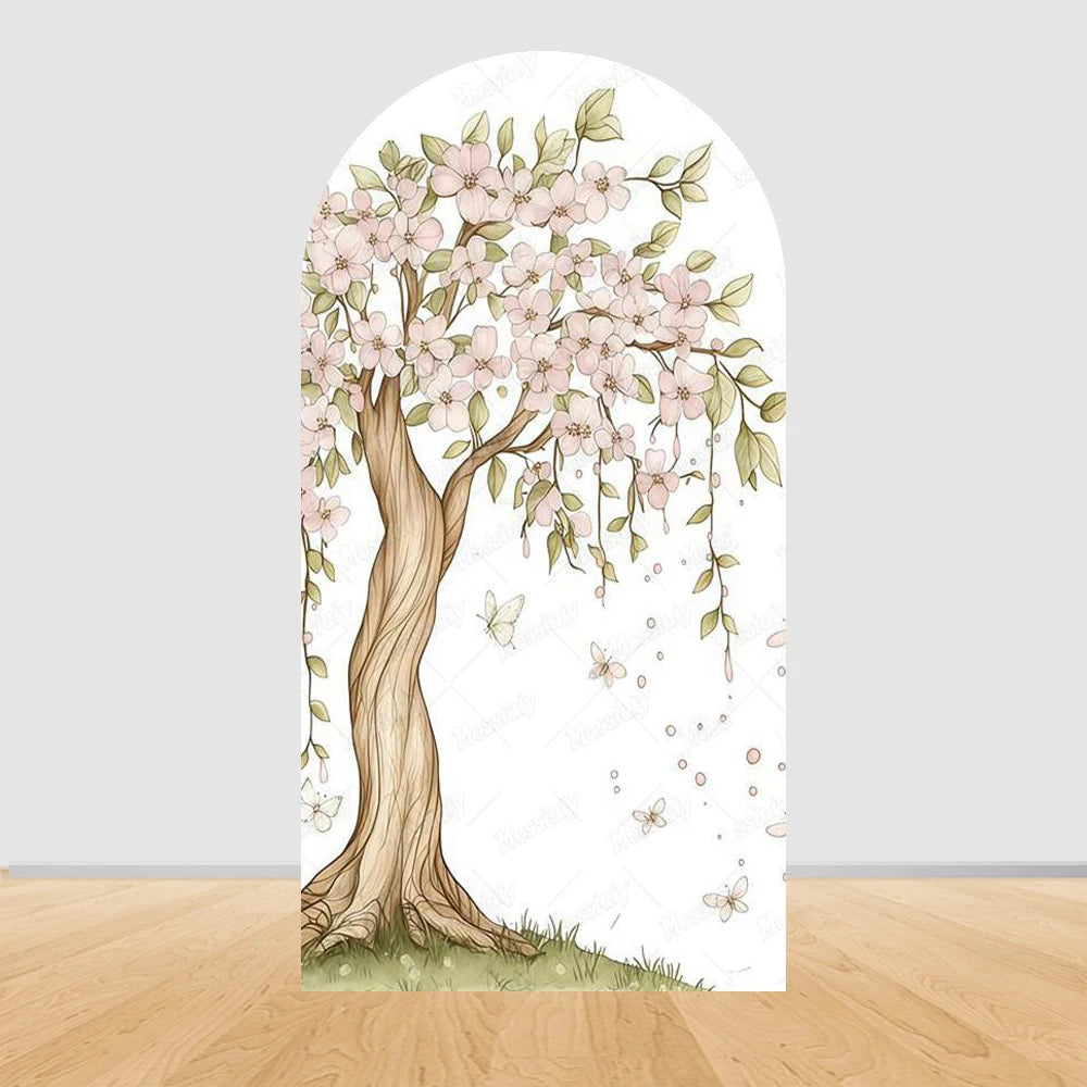 Cute Pink Bow Ballerina Bunny Rabbit Arch Backdrop Cover Flowers Pink Ballet Girl 1st Birthday Party Decor Arch Wall Background