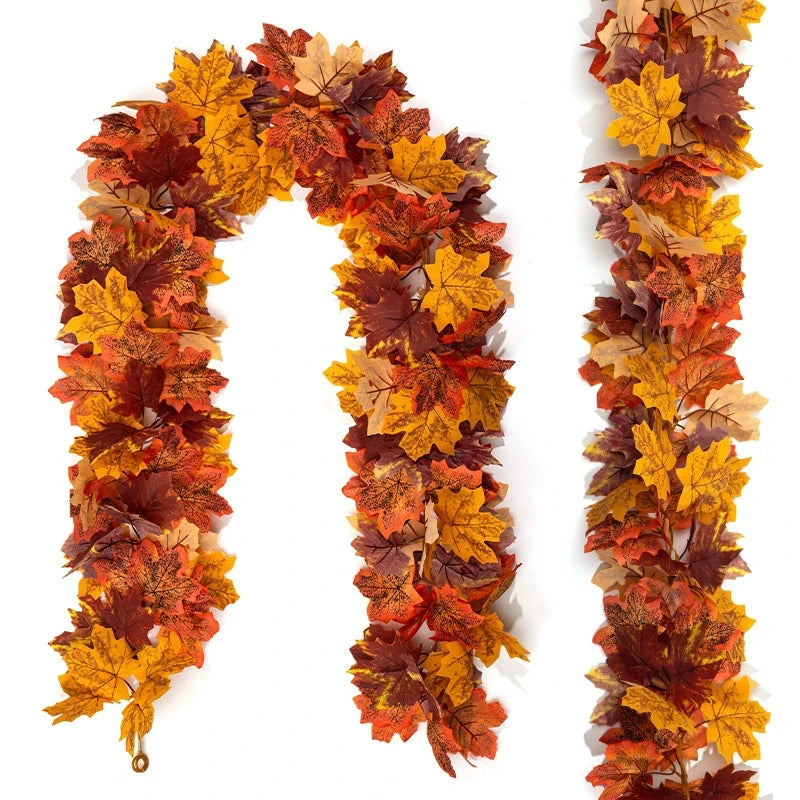 2M Artificial Maple Leaf Garland Fake Fallen Leaves Autumn Decor Rattan for Thanksgiving Halloween Festivals Wedding Xmas Decor