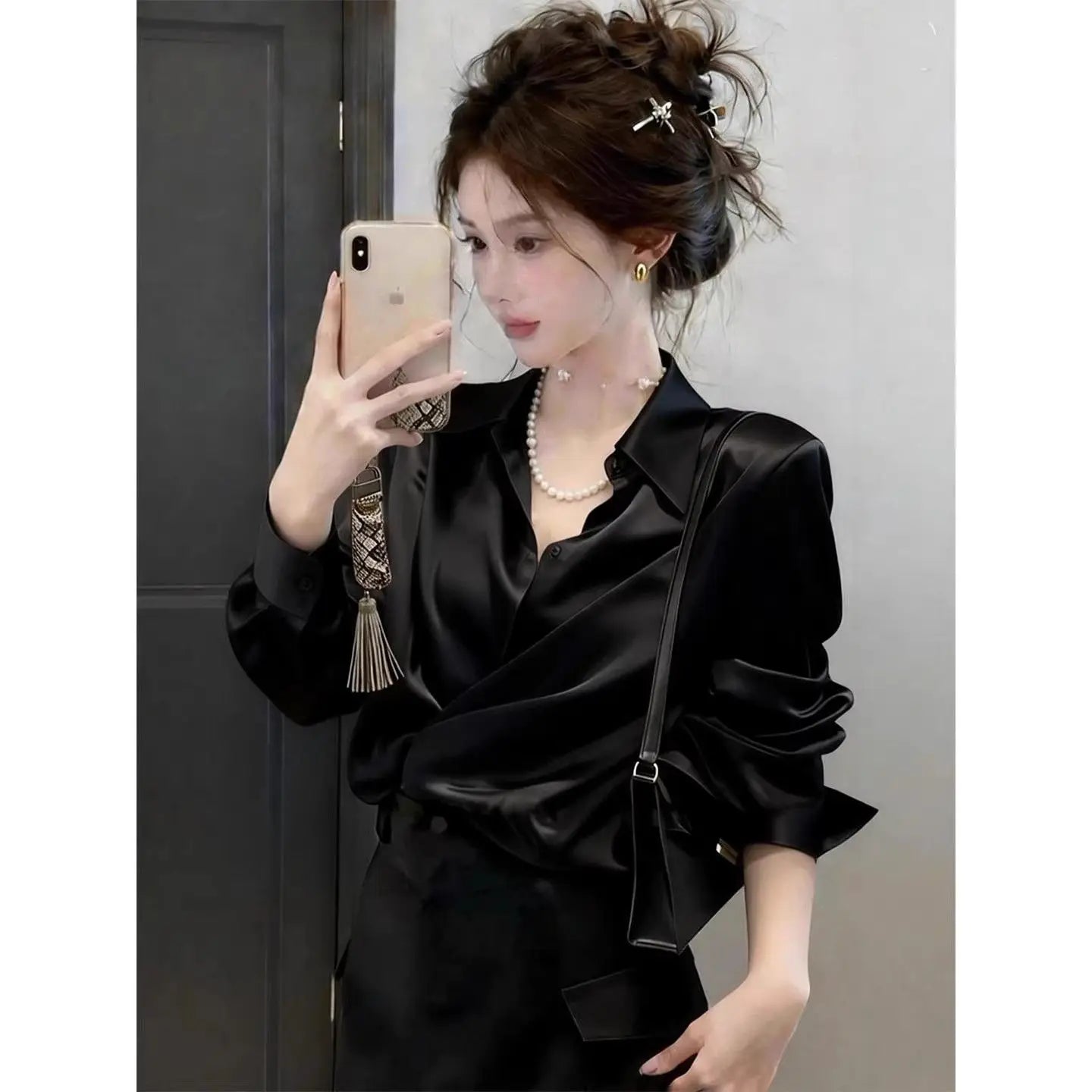 Women's Shirts & Blouses Spring Summer New Long Sleeve Button Up White Satin Top Thin Office Lady Work Wear Female Clothing Hot