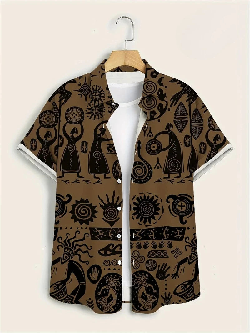 Hawaii Shirts for Men 3D Paisley Graphic Short-sleeved T-shirt Casual Lapel Buttons Male Tops Summer Oversized Bohemian Man Tees